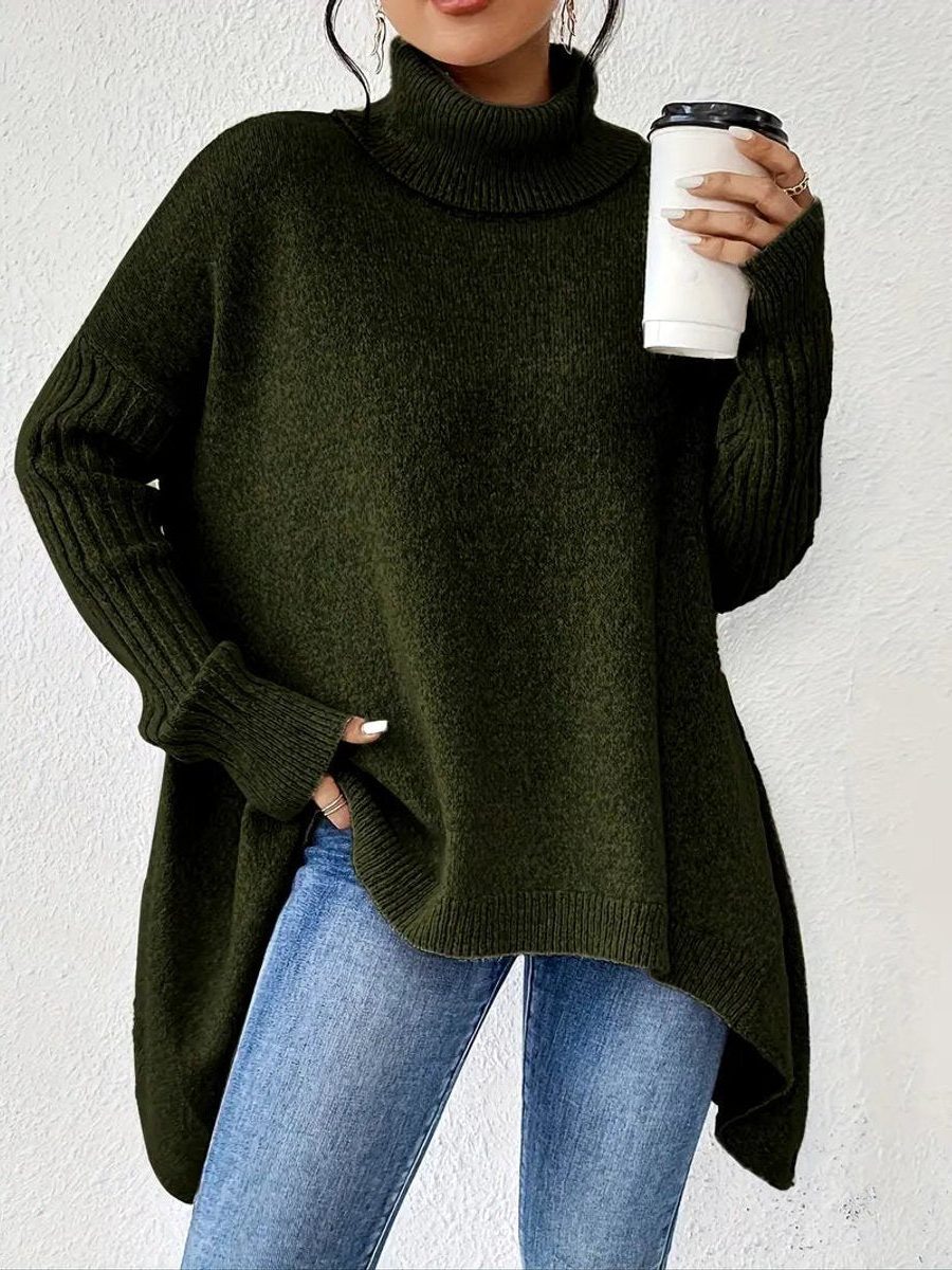 Oversized Coltrui met Geribde Kraag voor Dames - Dennegroen