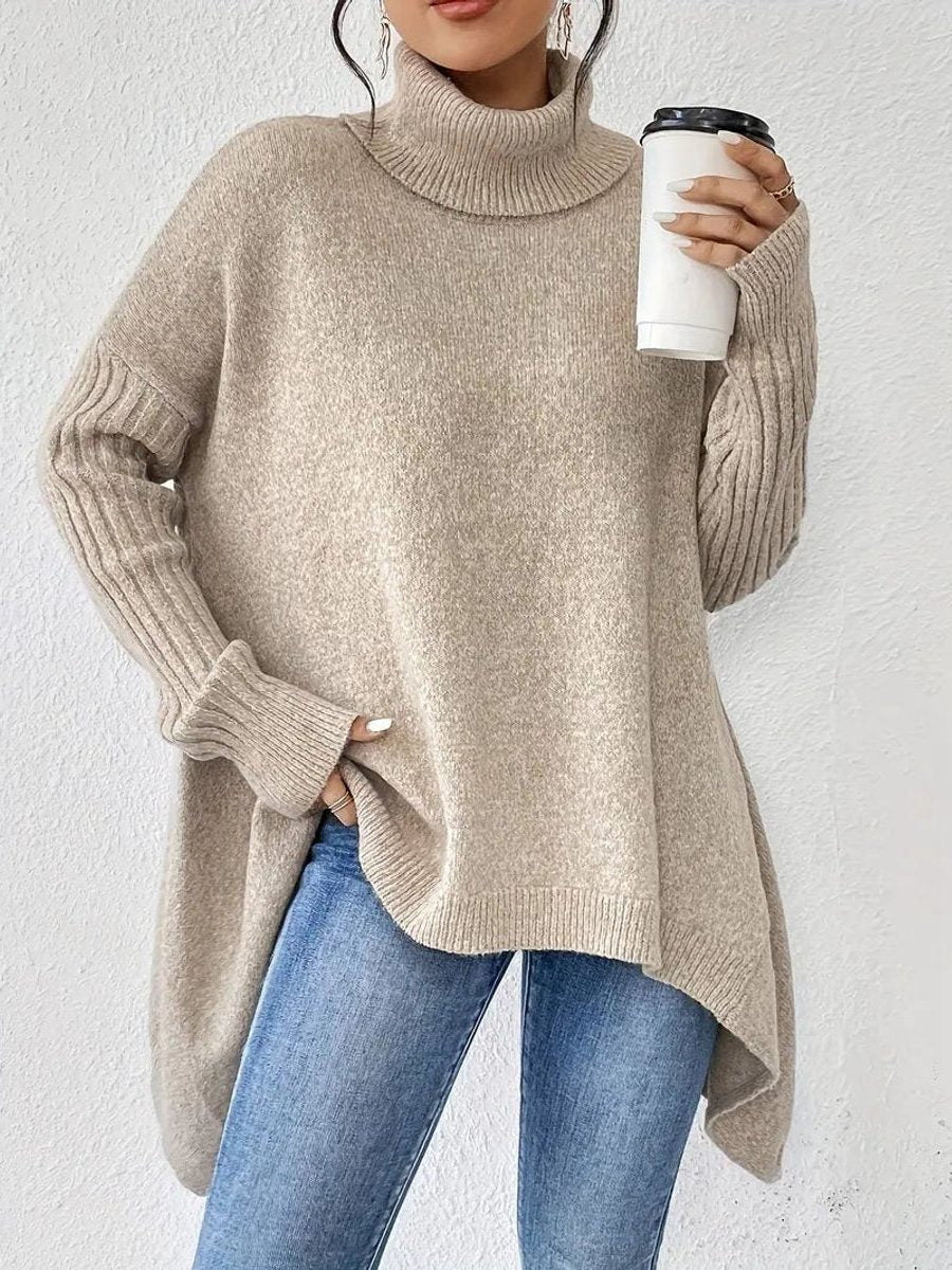 Oversized Coltrui met Geribde Kraag voor Dames - Woestijnkhaki