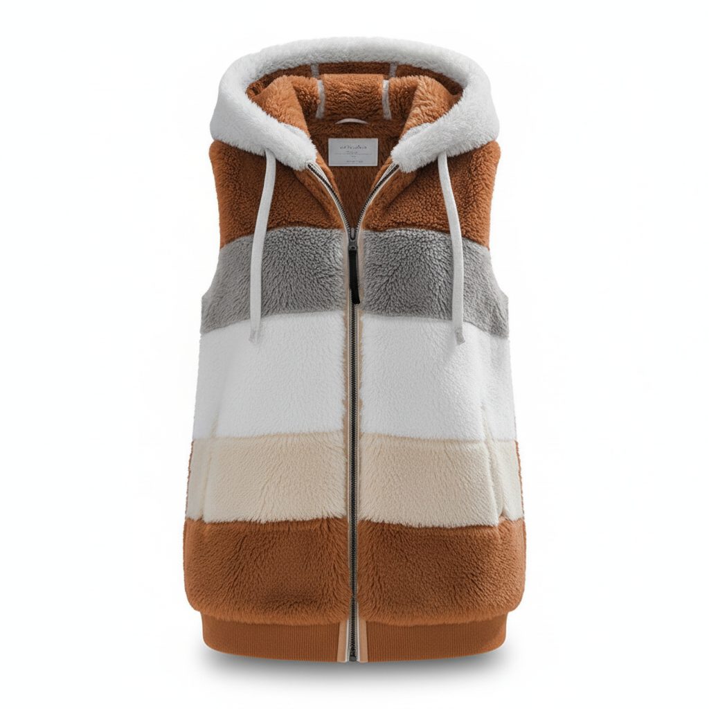 Oversized Fleece Vest met Capuchon voor Dames - Oranje-Bruin