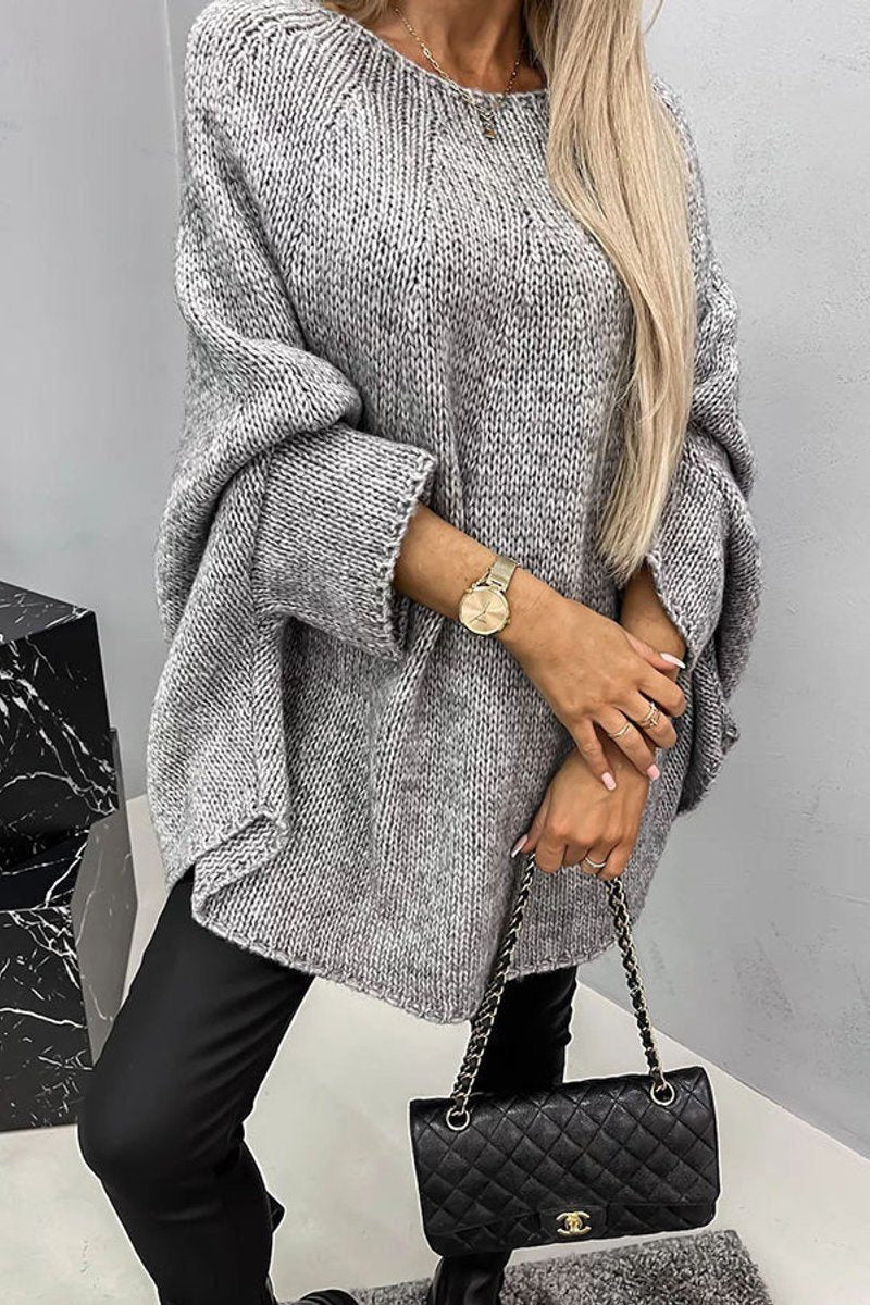 Oversized Gebreide Trui met Fledermousmouwen voor Dames - Grijs