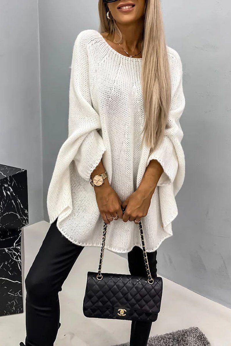 Oversized Gebreide Trui met Fledermousmouwen voor Dames - Crème