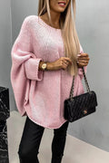 Oversized Gebreide Trui met Fledermousmouwen voor Dames - Roze