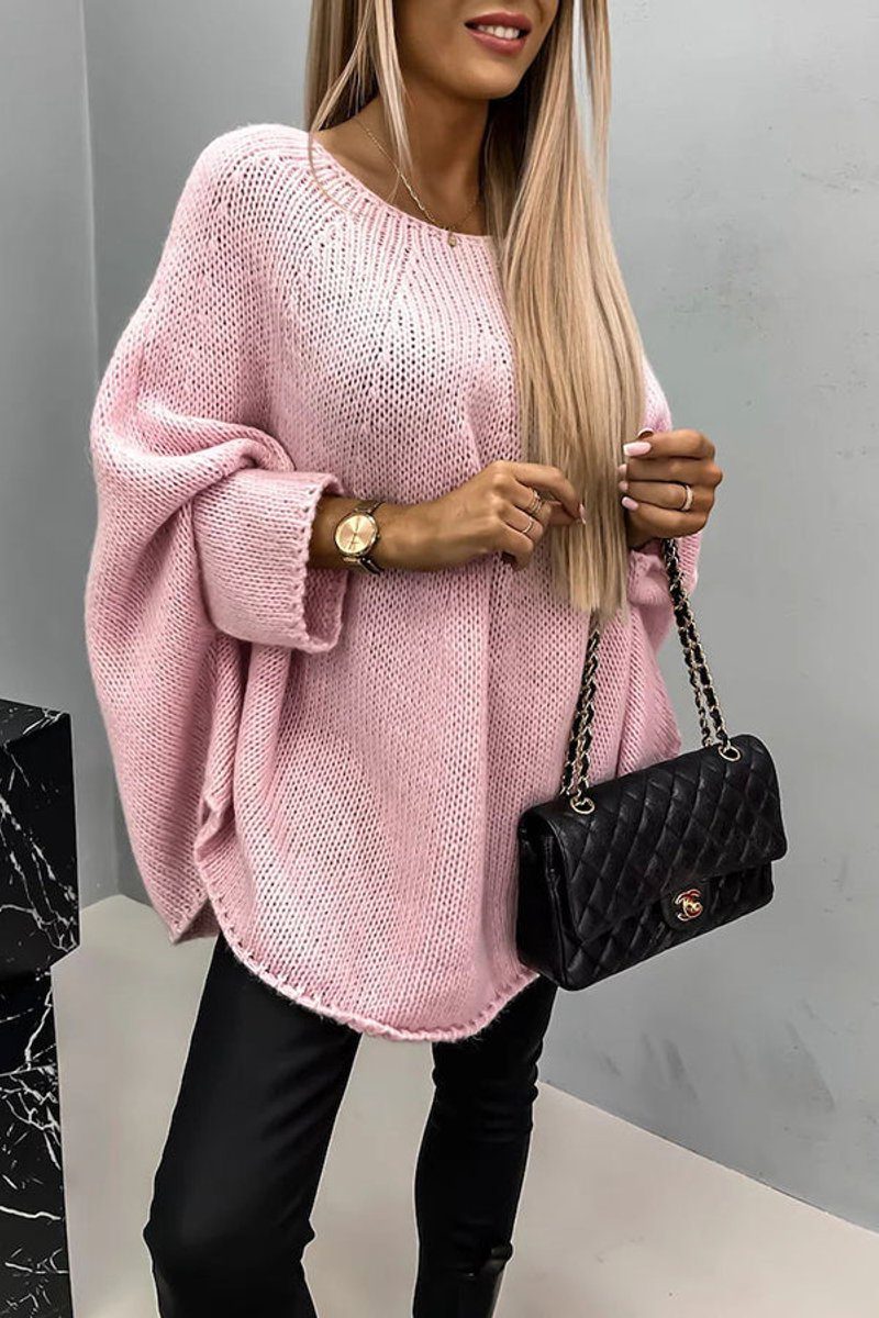 Oversized Gebreide Trui met Fledermousmouwen voor Dames - Roze