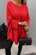 Oversized Gebreide Trui met Fledermousmouwen voor Dames - Rood