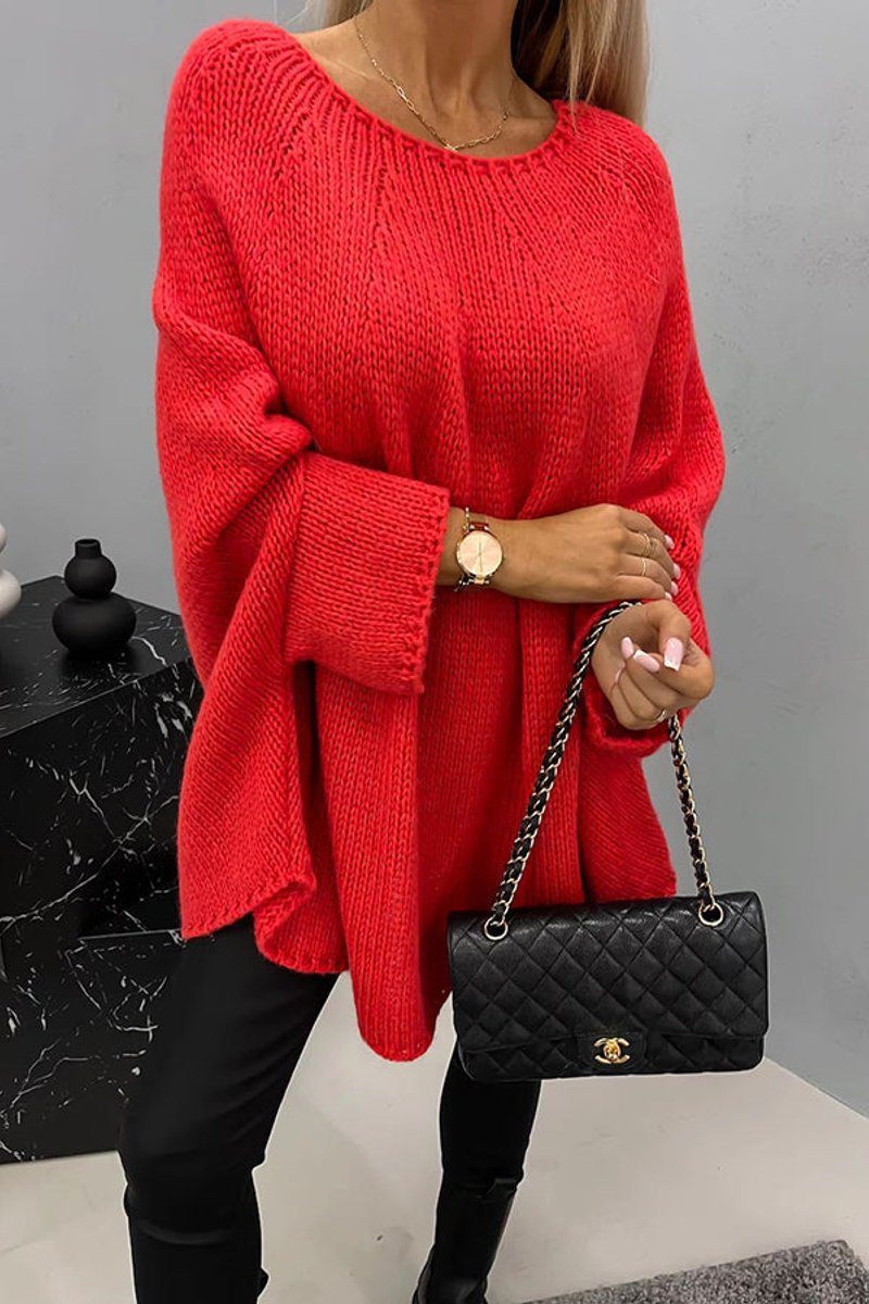 Oversized Gebreide Trui met Fledermousmouwen voor Dames - Rood