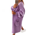Oversized Gebreide Vest met Zakken voor Dames - Lila