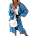 Oversized Gebreide Vest met Zakken voor Dames - Blauw