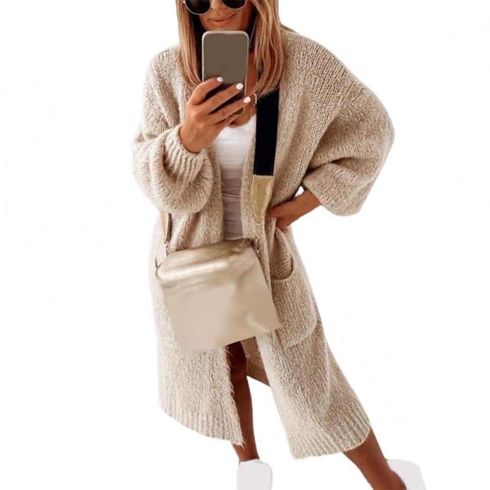 Oversized Gebreide Vest met Zakken voor Dames - Khaki