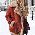 Oversized Lamsvacht Bikerjack met Opstaande Kraag voor Dames