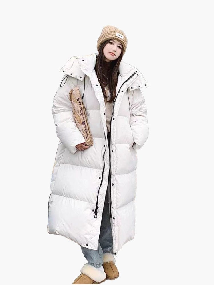 Oversized Lange Winterjas met Capuchon voor Dames - Beige