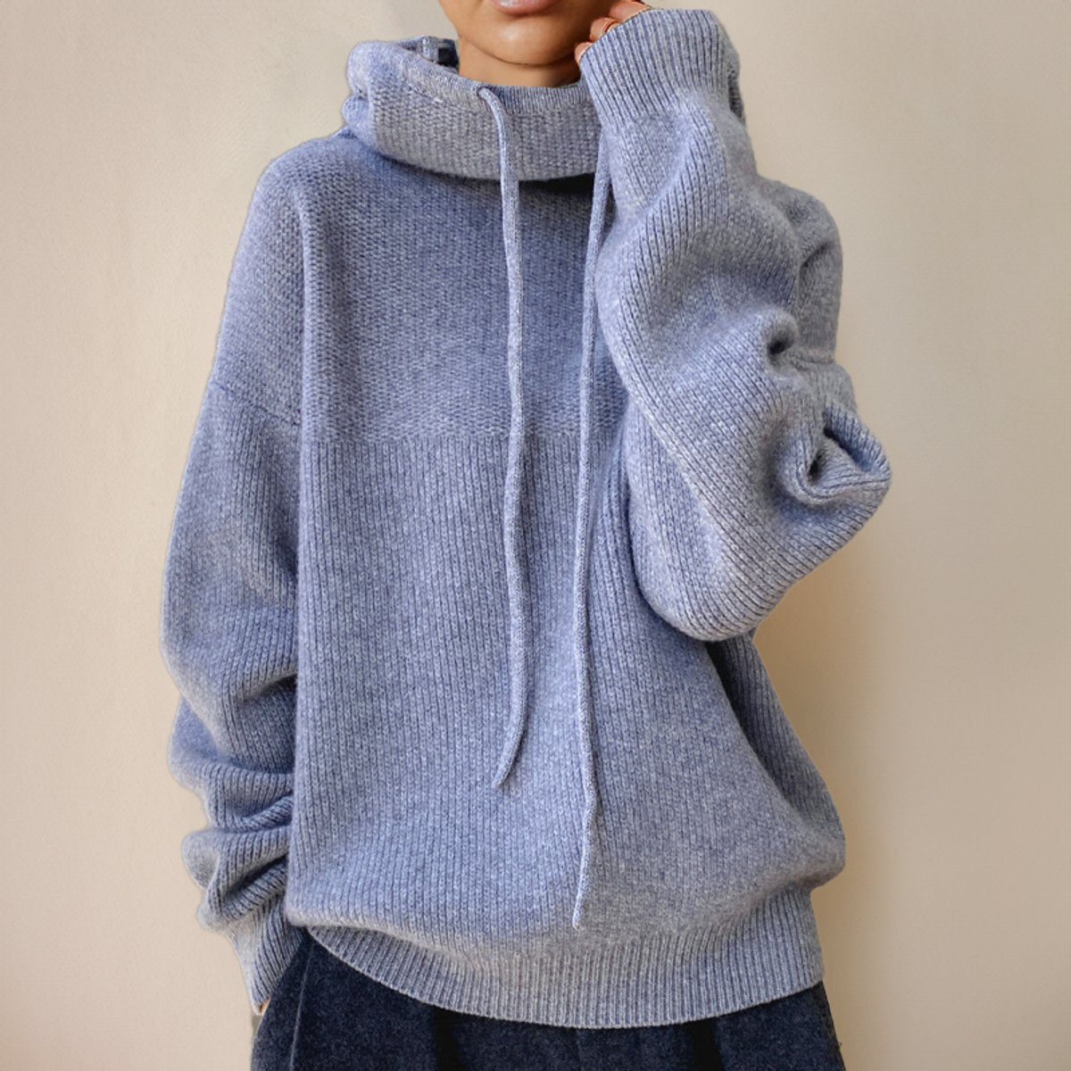 Oversized Rolkraag Hoodie Trui voor Dames - Grijs