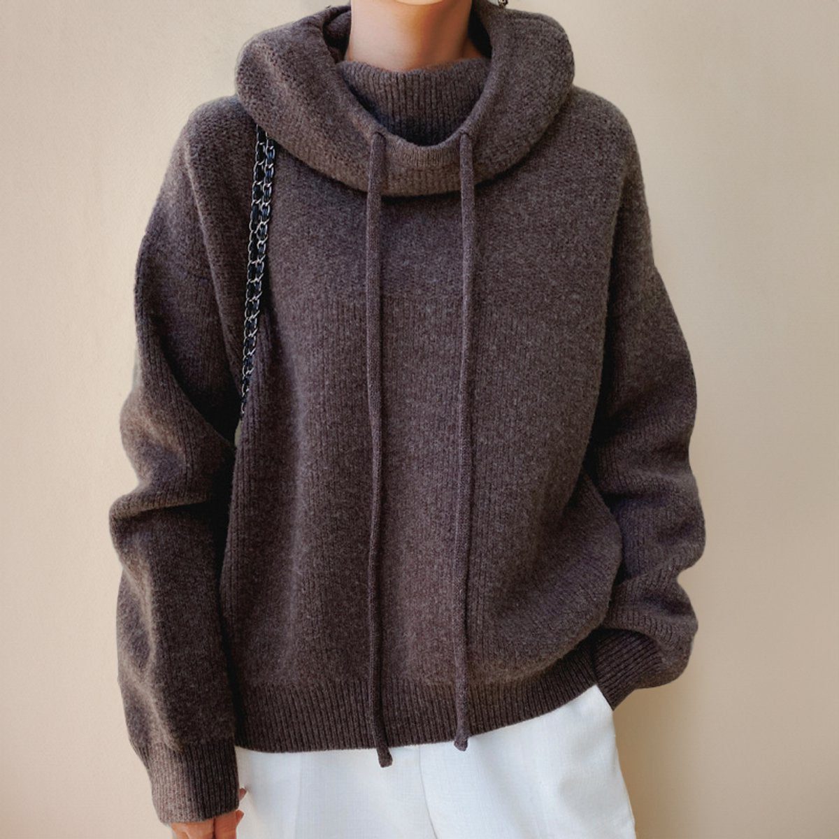 Oversized Rolkraag Hoodie Trui voor Dames - Bruin