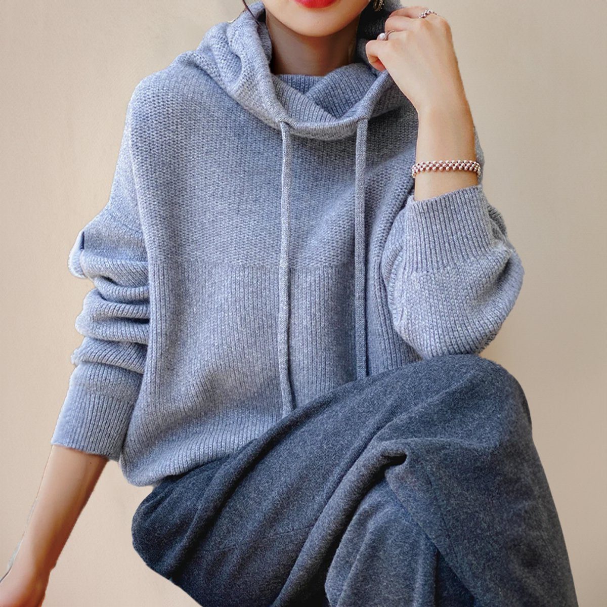Oversized Rolkraag Hoodie Trui voor Dames - View 4