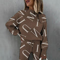 Oversized Trainingspak met Sterrenpatroon voor Dames - Bruin met letters