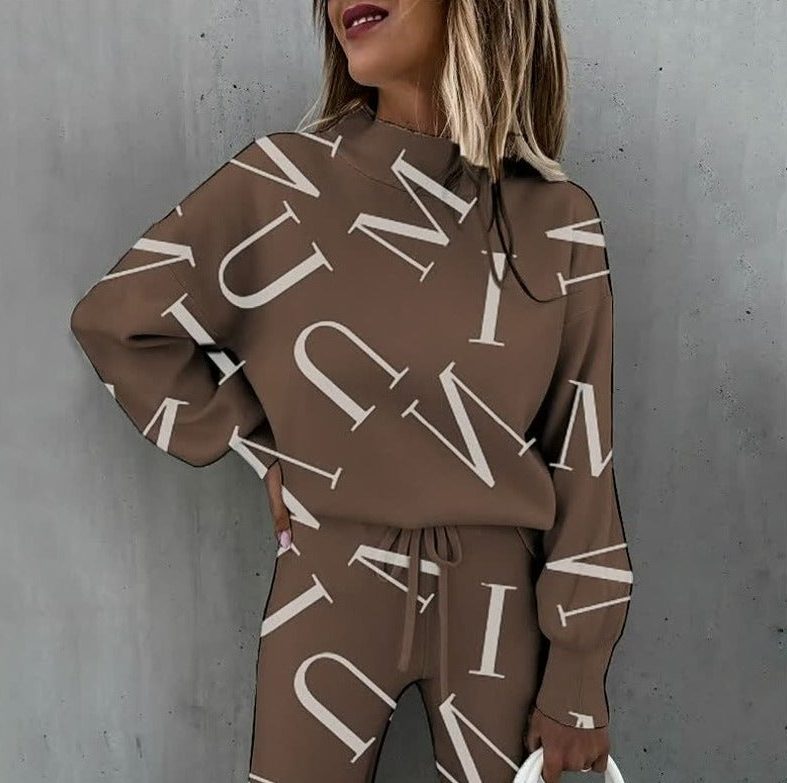 Oversized Trainingspak met Sterrenpatroon voor Dames - Bruin met letters