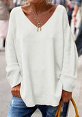 Oversized Trui met V-Hals voor Dames - Wit