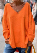 Oversized Trui met V-Hals voor Dames - Oranje