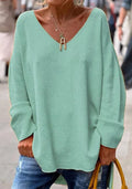 Oversized Trui met V-Hals voor Dames - Groen
