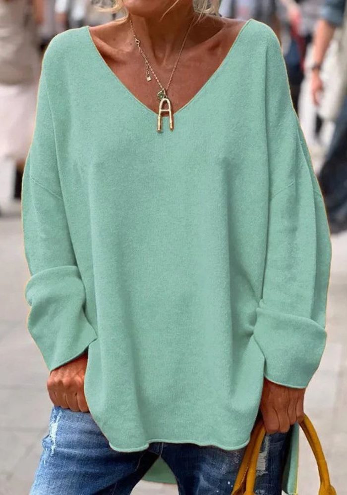 Oversized Trui met V-Hals voor Dames - Groen