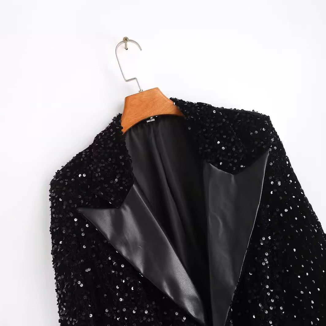 Pailletten Blazer met Reverskraag en Riem voor Dames