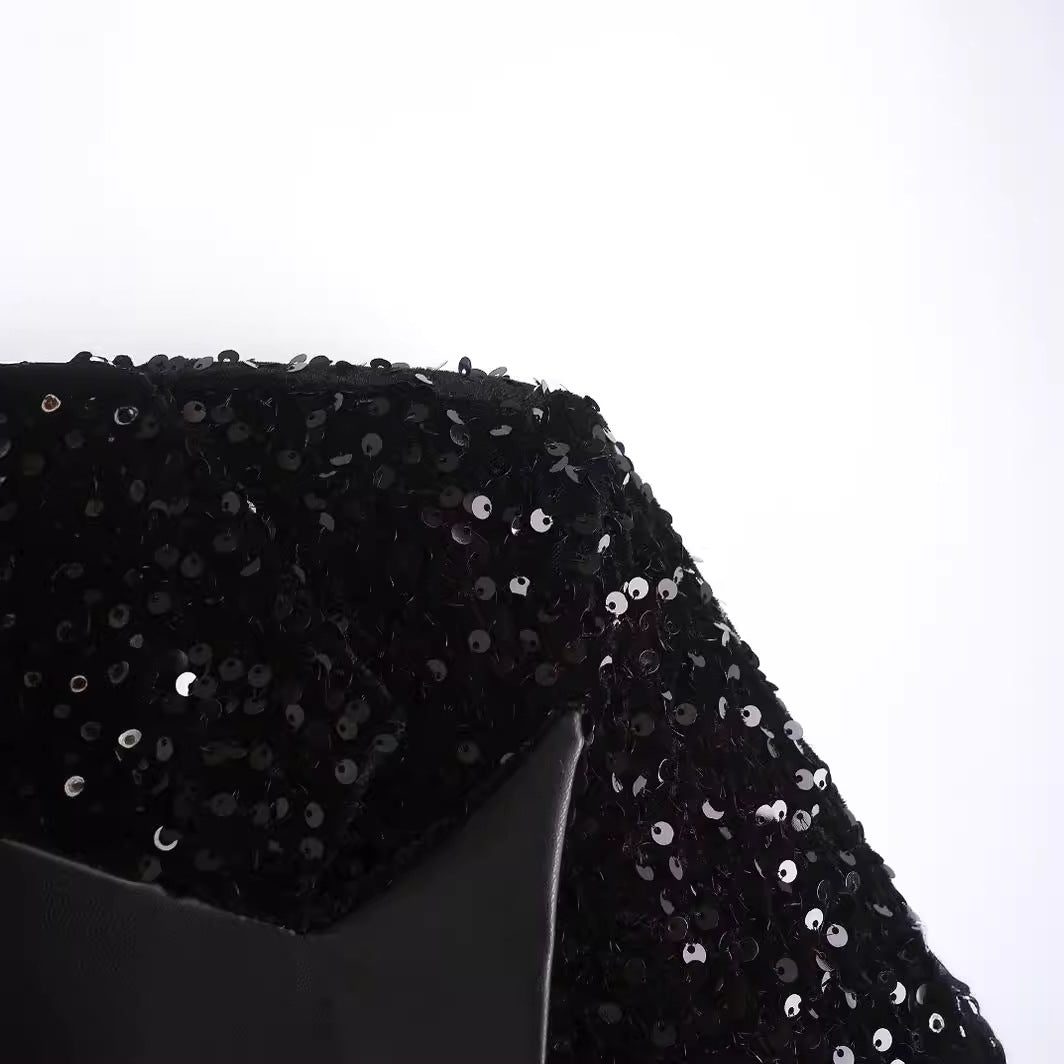 Pailletten Blazer met Reverskraag en Riem voor Dames - View 3