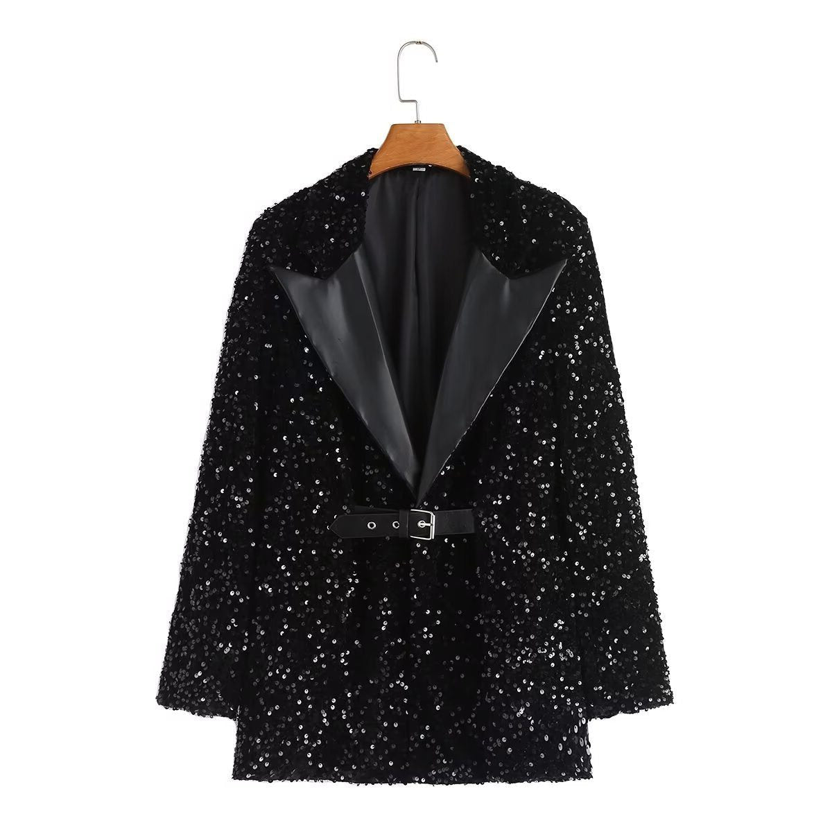 Pailletten Blazer met Reverskraag en Riem voor Dames - View 5