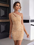 Pailletten Cocktail Mini Jurk met One Shoulder voor Dames
