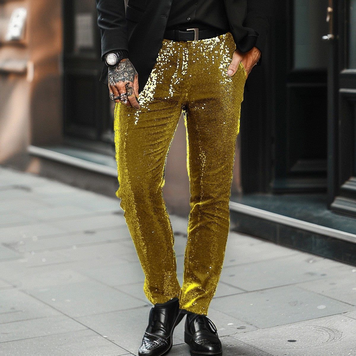Pailletten Straight Leg Pantalon voor Heren - Goud
