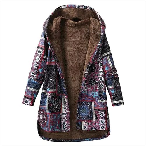 Patchwork Capuchon Jas voor Dames - Violet