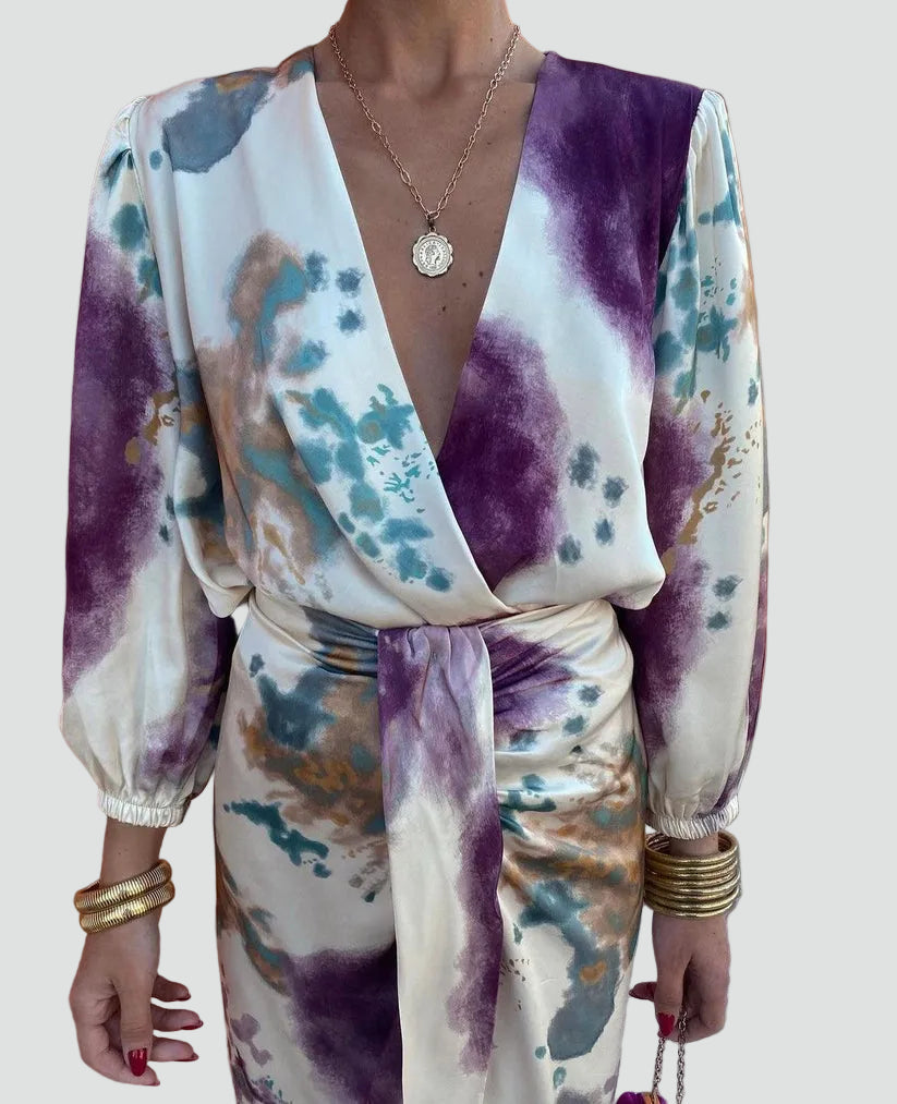 Tie Dye Tweedelige Rok Set met Overslag voor Dames
