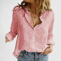 Linnen V-Hals Blouse met Knoopsluiting voor Dames