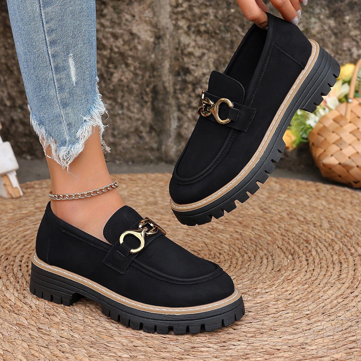 Platform Loafers met Goudkleurige Gesp voor Dames