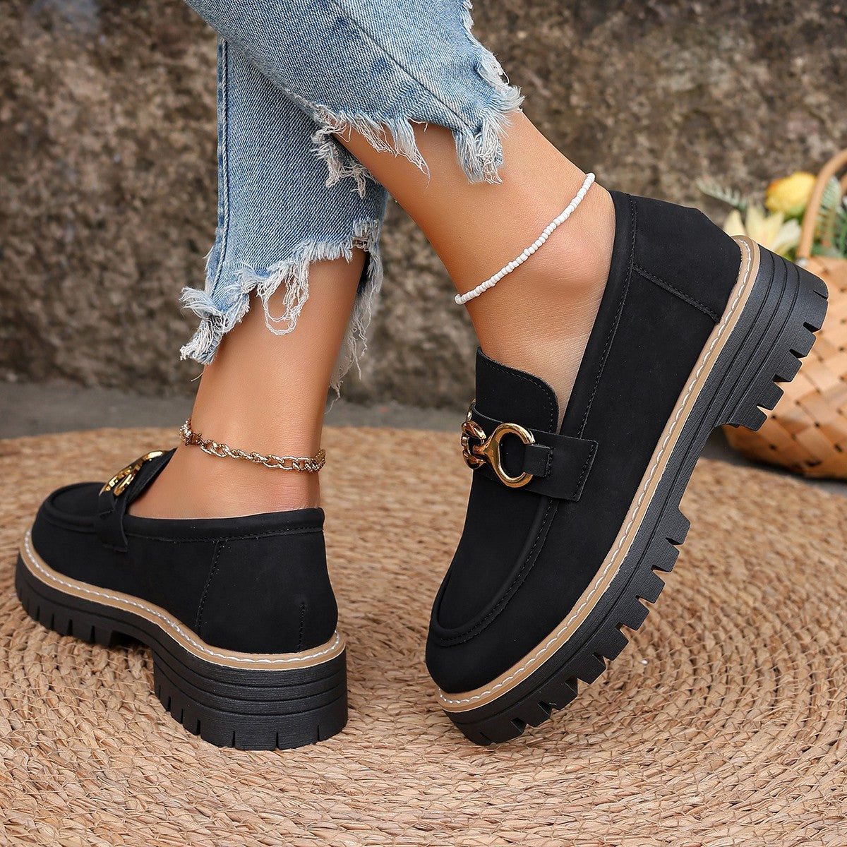 Platform Loafers met Goudkleurige Gesp voor Dames - View 2