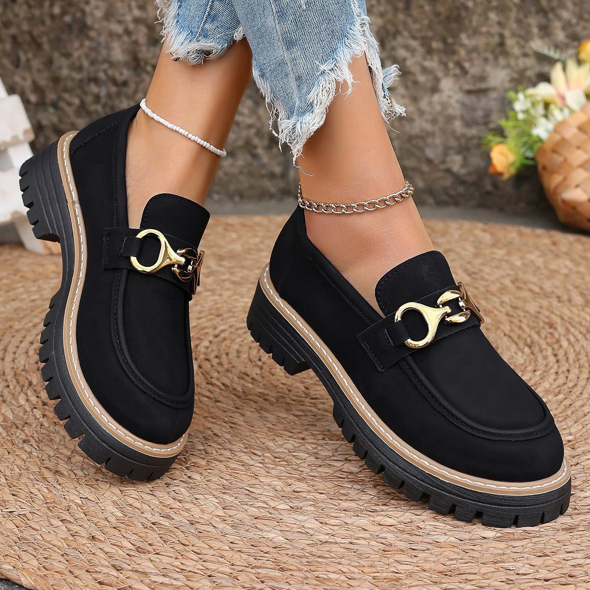 Platform Loafers met Goudkleurige Gesp voor Dames - View 3