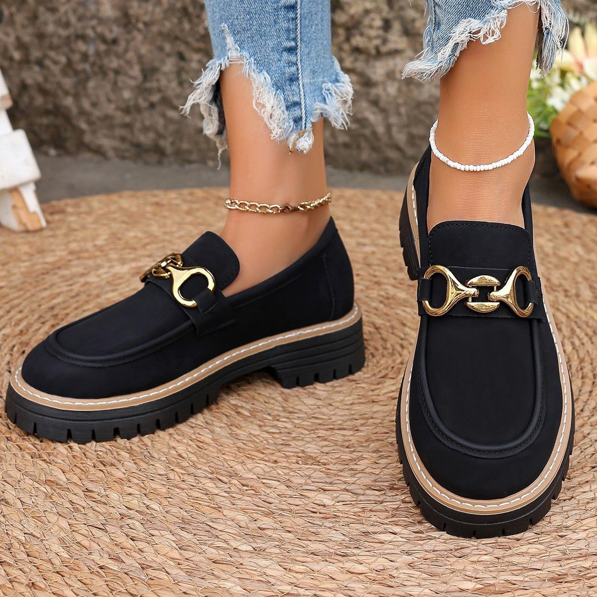 Platform Loafers met Goudkleurige Gesp voor Dames - View 4