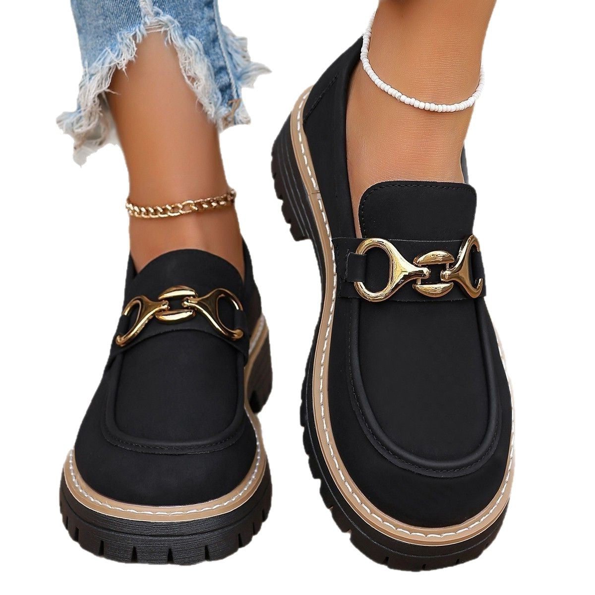 Platform Loafers met Goudkleurige Gesp voor Dames - View 5