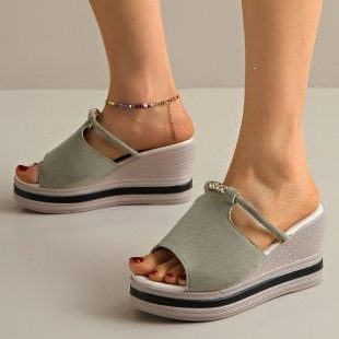Platform Sandalen met Open Teen en Enkelbandjes voor Dames - Abrikoos