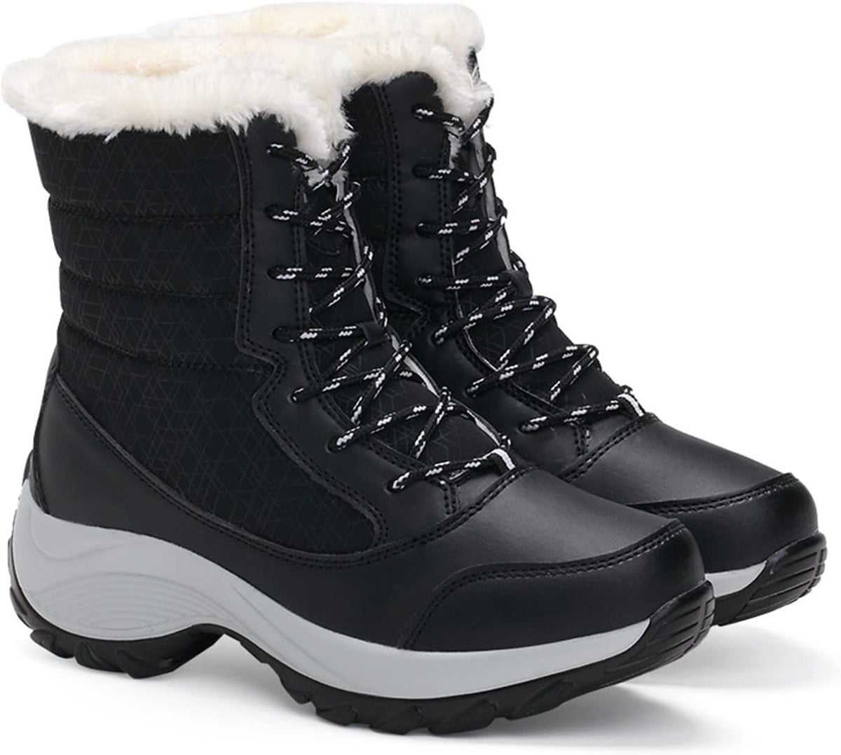 Platform Sneeuwlaarzen met Veters voor Dames - Zwart