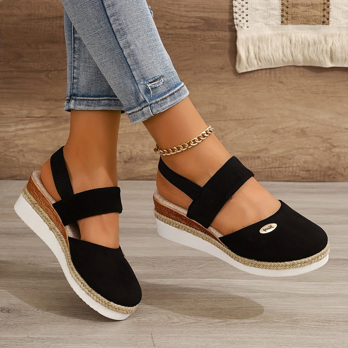 Platformzool Sandalen met Verstelbare Gespen voor Dames - Zwart