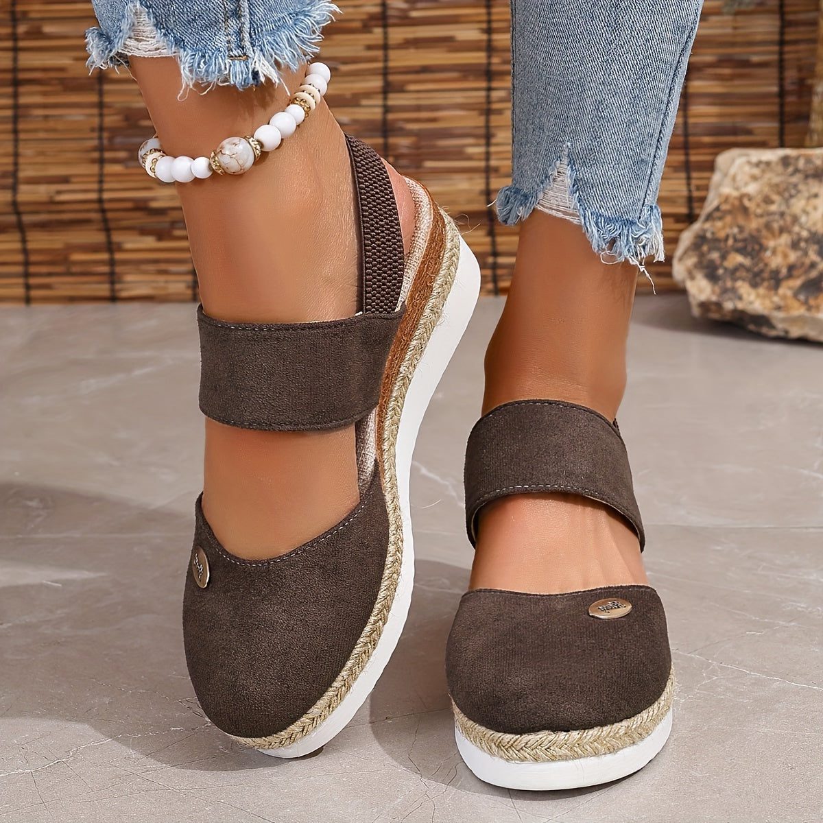 Platformzool Sandalen met Verstelbare Gespen voor Dames - Koffiebruin
