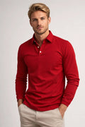 Slim Fit Poloshirt met Klassieke Kraag en Lange Mouwen voor Heren
