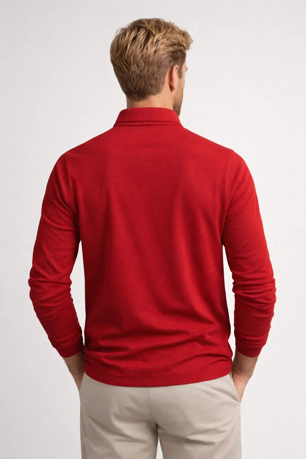 Slim Fit Poloshirt met Klassieke Kraag en Lange Mouwen voor Heren