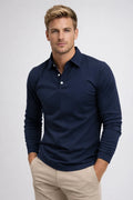 Slim Fit Poloshirt met Klassieke Kraag en Lange Mouwen voor Heren