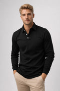 Slim Fit Poloshirt met Klassieke Kraag en Lange Mouwen voor Heren