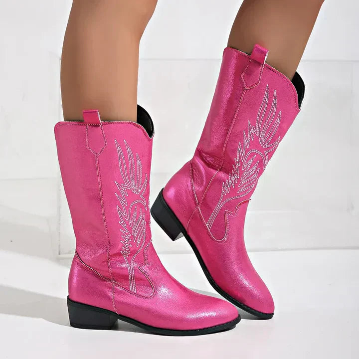 PU Leren Cowboy Laarzen met Blokhak voor Dames