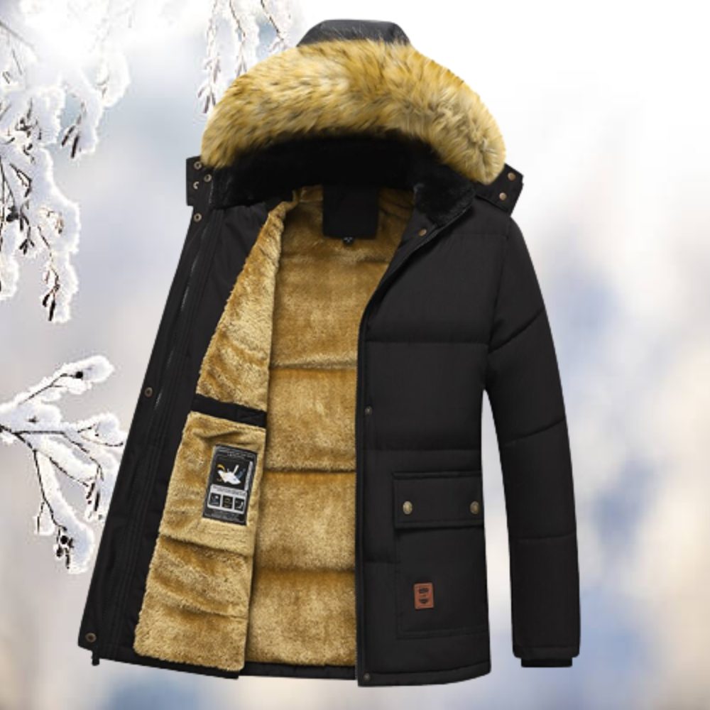 Puffer Winterjas met Bontcapuchon voor Heren - Schwarz