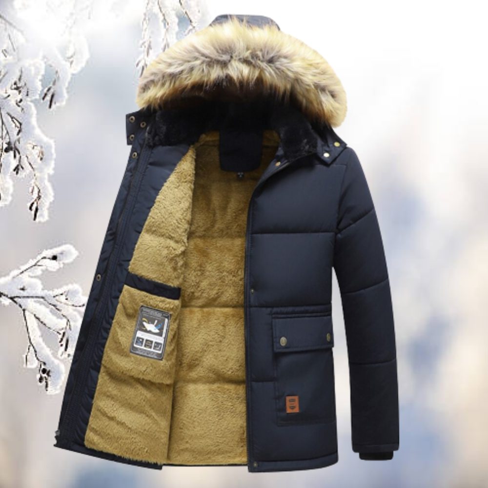 Puffer Winterjas met Bontcapuchon voor Heren - Marineblau