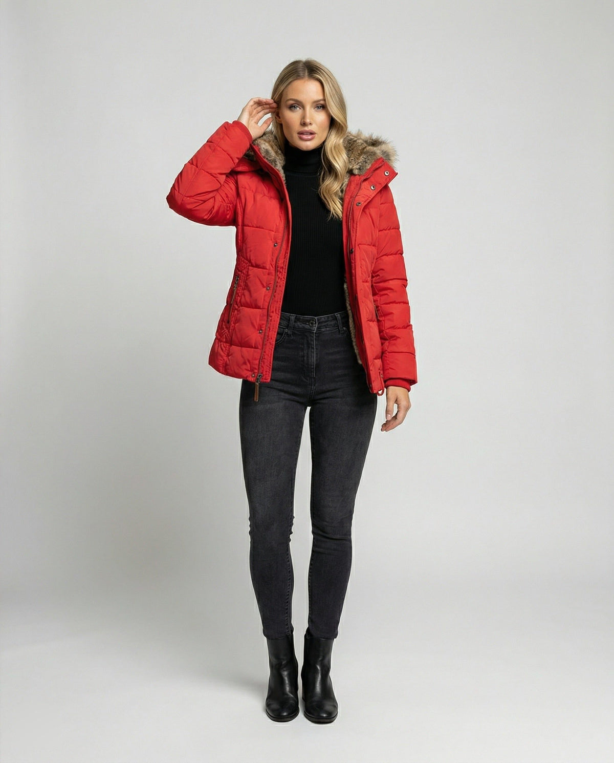 Puffer Winterjas met Capuchon en Fleecefutter voor Dames
