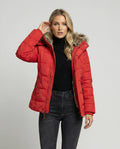 Puffer Winterjas met Capuchon en Fleecefutter voor Dames - Rot