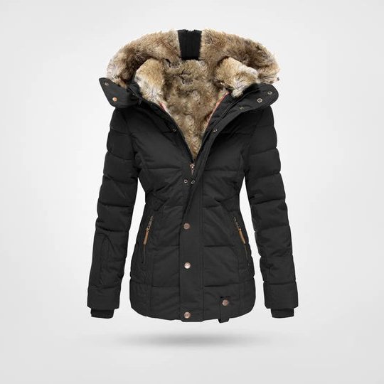 Puffer Winterjas met Capuchon en Fleecefutter voor Dames - Schwarz